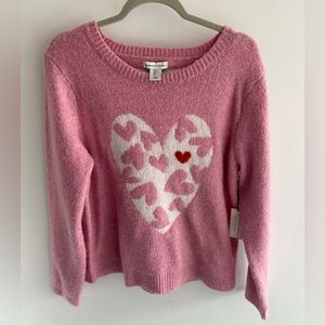 Cupcakes & Cashmere pink sweater with pink and red hearts. Large. (NWT)